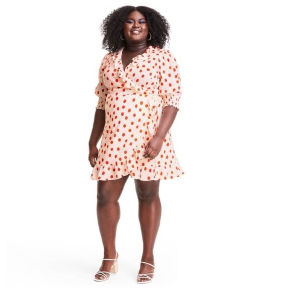 RIXO Plus Size Red Polka Dot Dress